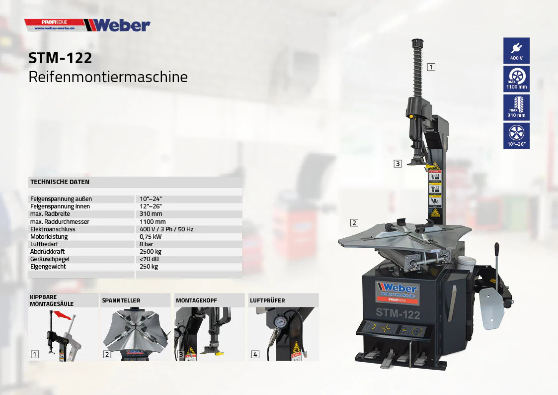 Däckmaskin Weber STM-122 & Precision-XL 3D Hjulbalanserare Paket inkl. Verkstadsvagn - Image 23