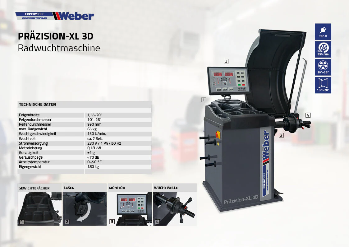Däckmaskin Weber STM-122 & Precision-XL 3D Hjulbalanserare Paket inkl. Verkstadsvagn - Image 24