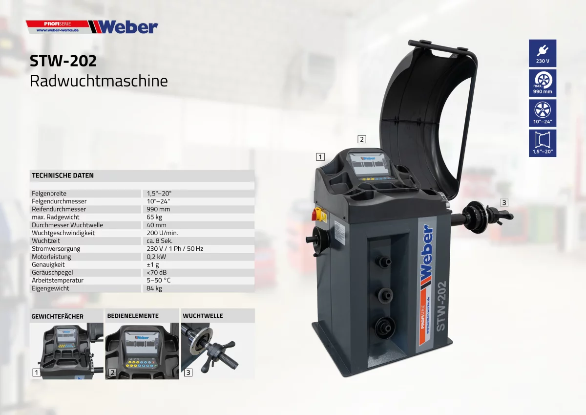 Däckmaskin Weber 1024 & Hjulbalanserare STW-202 Paket inkl. Monteringsarm - Image 9